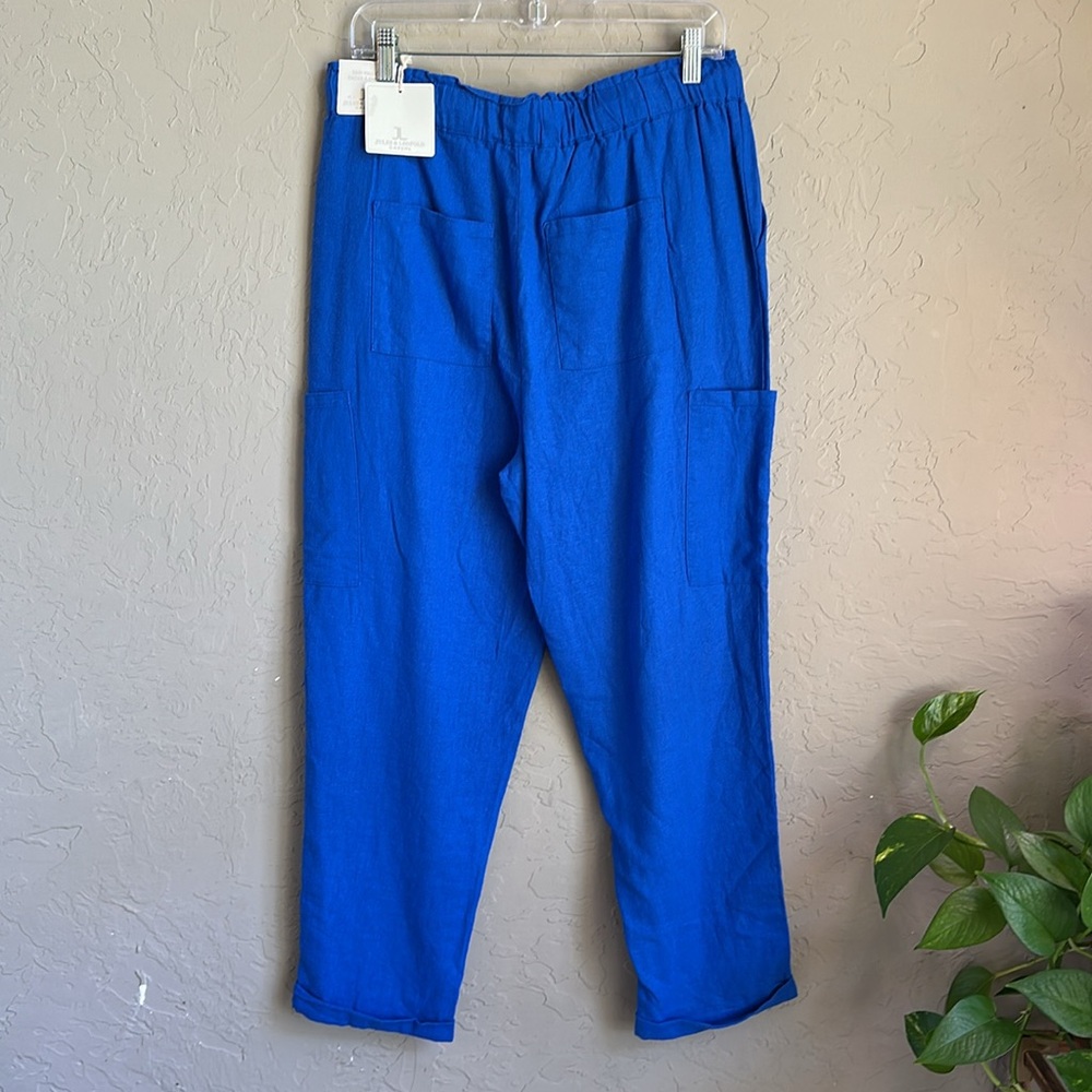 Blue linen‎ blend side pocket drawstring Casual Pants size XL - Picture 3 of 6